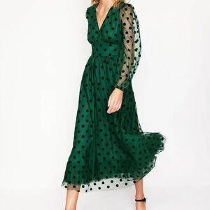 Boden Green Polka Dot Long Sleeve Dress